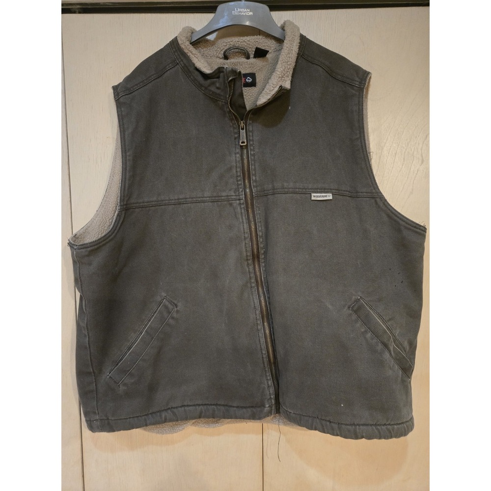 Wolverine Sherpa Lined Full Zip Brown Canvas Vest Workwear Jacket Adult Sz XXL